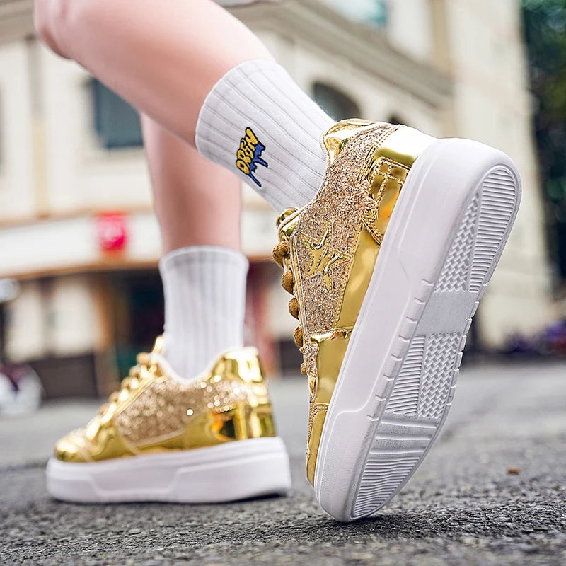 Men's Platform Star Sneakers - Sparkle Tennis Running Trainers