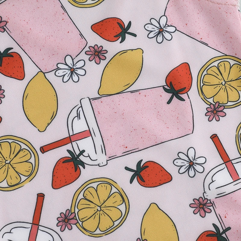 0-5Y Toddler Kids Girls Summer Swimsuits Cartoon Ice Cream Print Tie up Strap Ruffled Swimwear