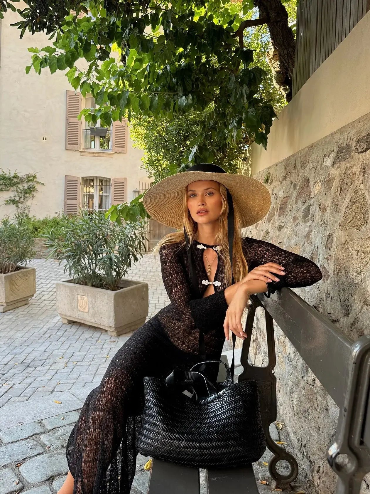 Hollow Crochet Sweater Maxi Dress - Long Sleeve Cover Up