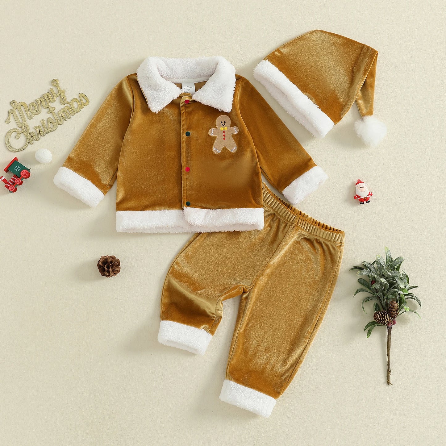 Christmas Santa Costume Set - Kids Lapel Button Down Top & Pants Outfit