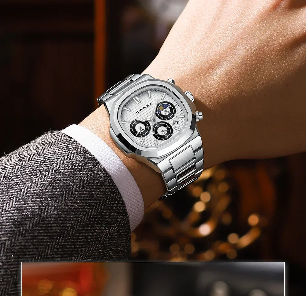 Men's Waterproof Pilot Chronograph Watch - Luminous Stainless Steel Timepiece