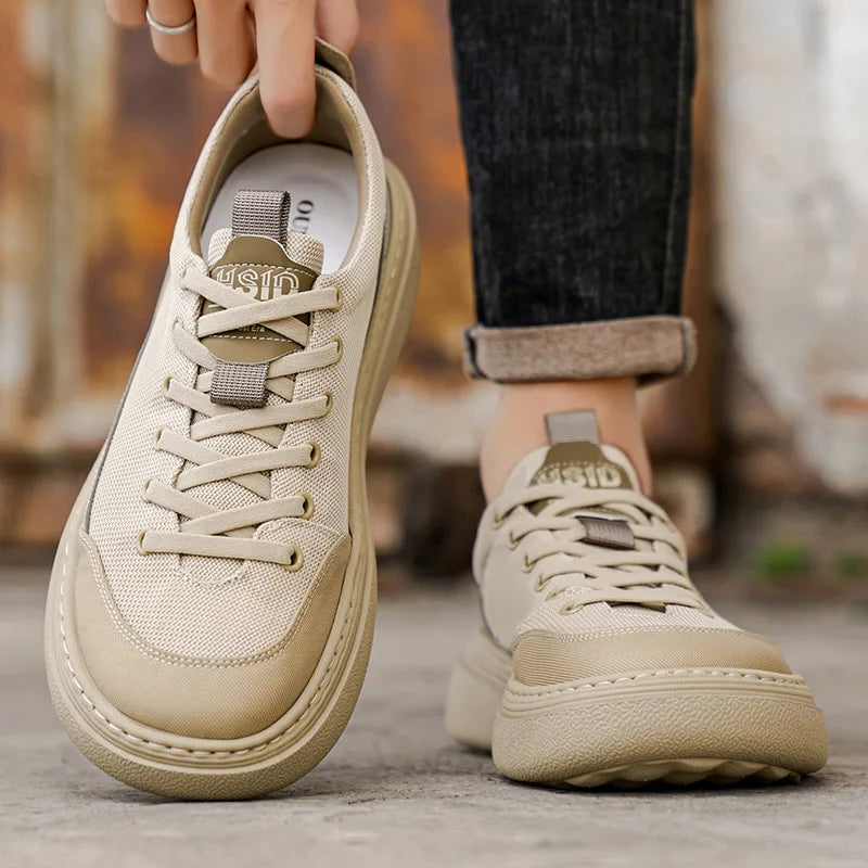 Men's Soft Platform Sneakers - Breathable Lace-Up Tennis Shoes