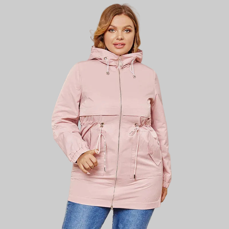 Women's Hooded Trench Coat - Plus Size Casual Windbreaker