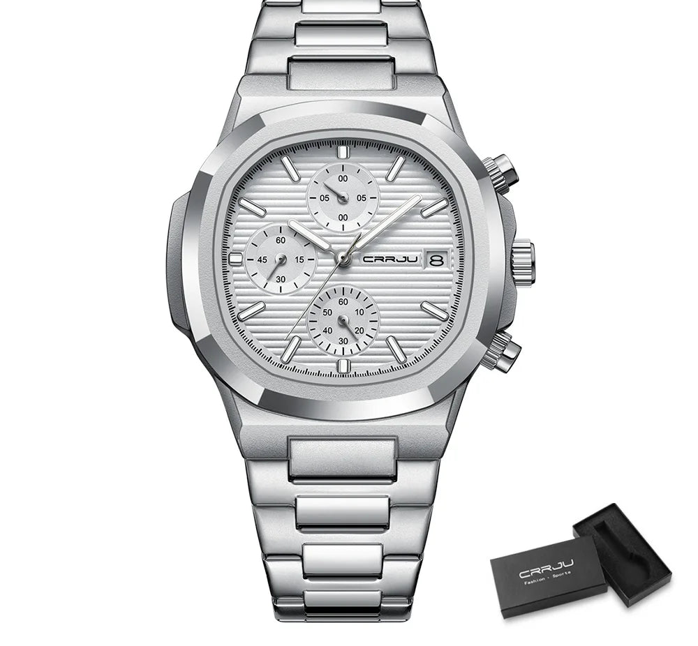Men's Business Watch - Square Dial Stainless Steel with Luminous Date