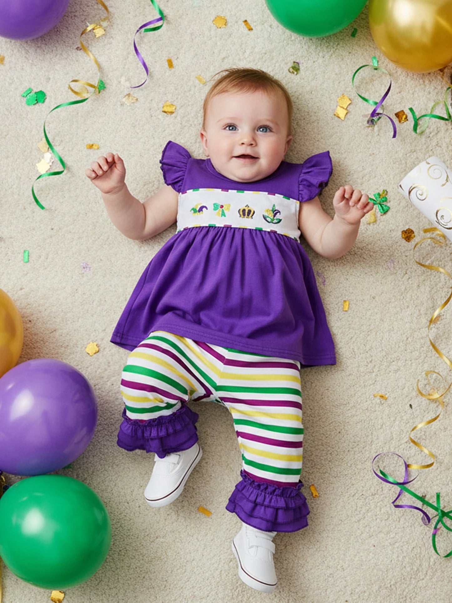 Baby Girls Spring Outfit Set - Ruffle Sleeve Dress Top & Flare Pants (0-3Y)