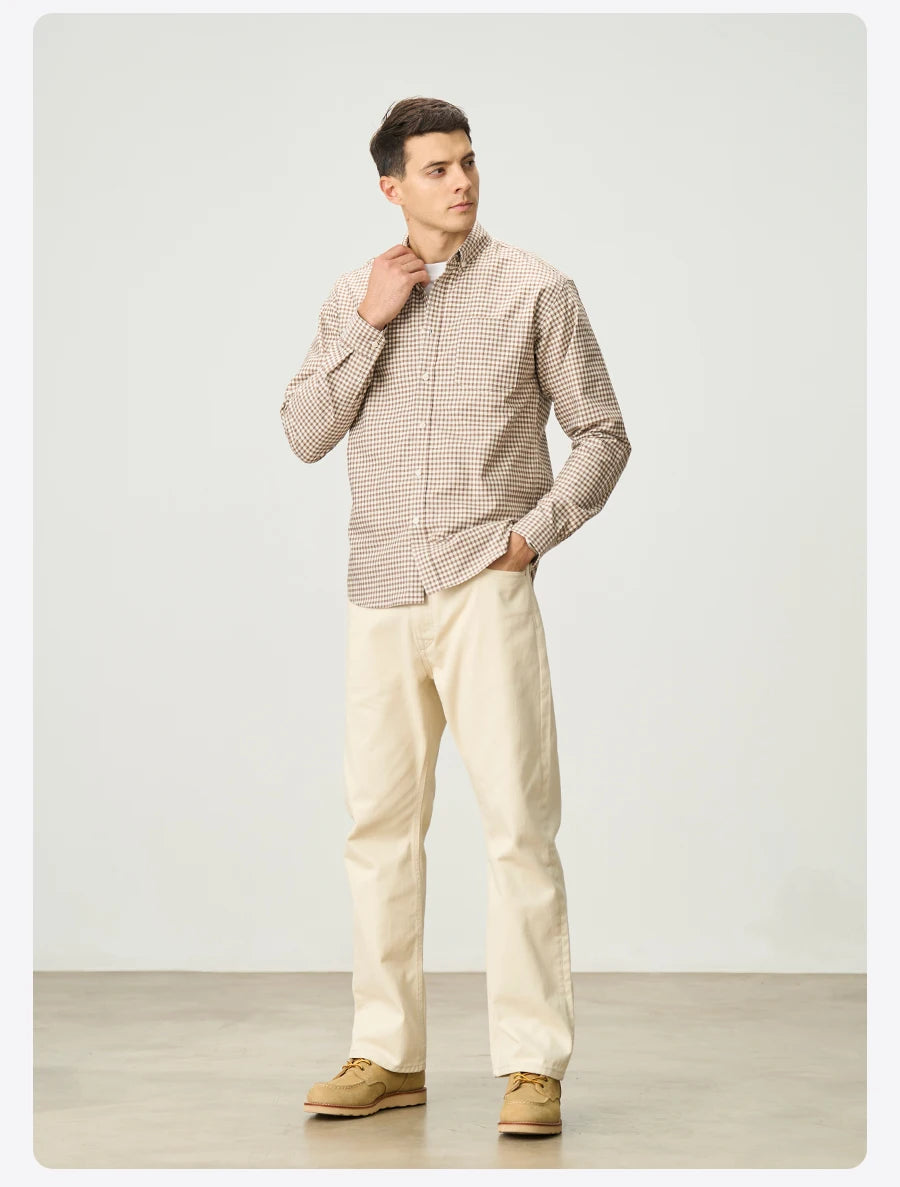 Men's Spring Oversize 170gsm Liquid Ammonia Finish 100% Cotton Fabric Checked Plaid Casual Shirt