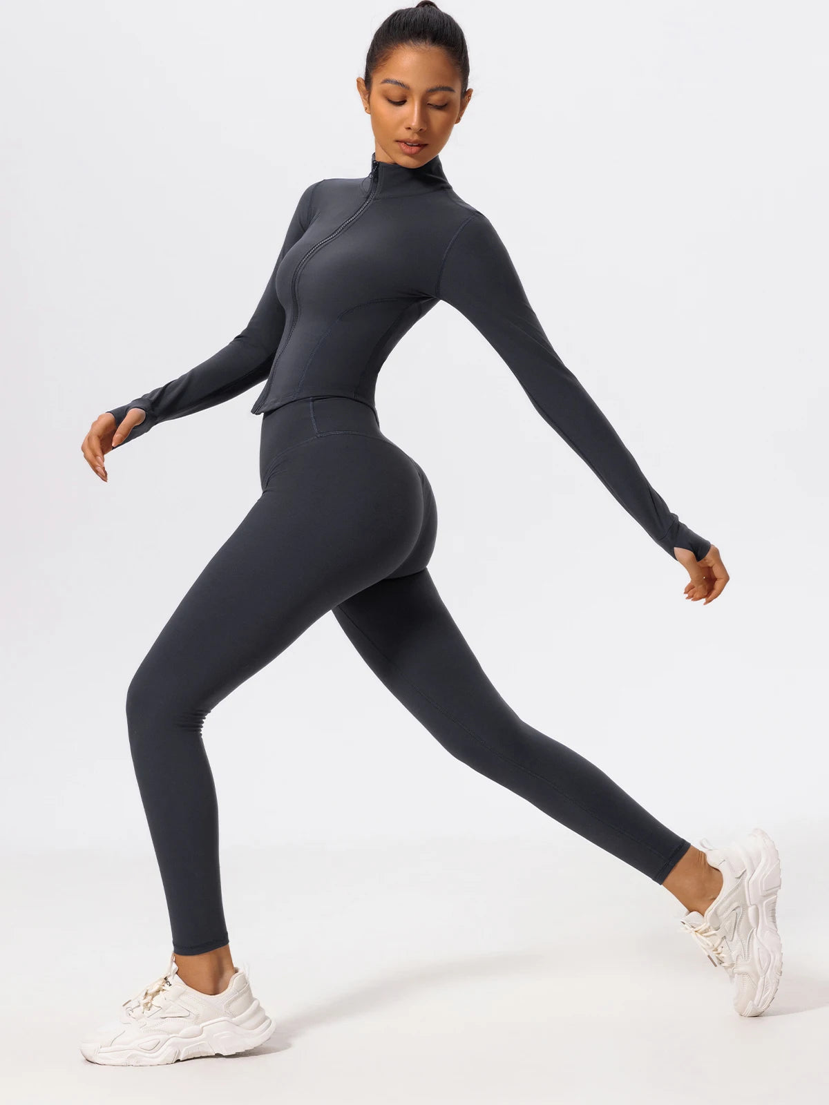 Ultra-Soft 2-Piece Gym Set - Long Sleeve Jacket & High Waist Leggings