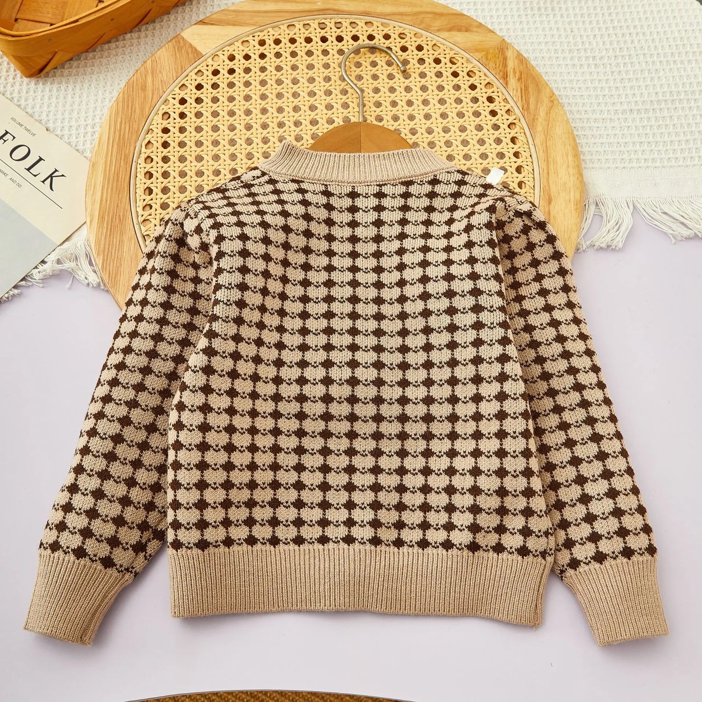 Girls Winter Knitted Cardigan & Skirt Set – Checkered Plaid