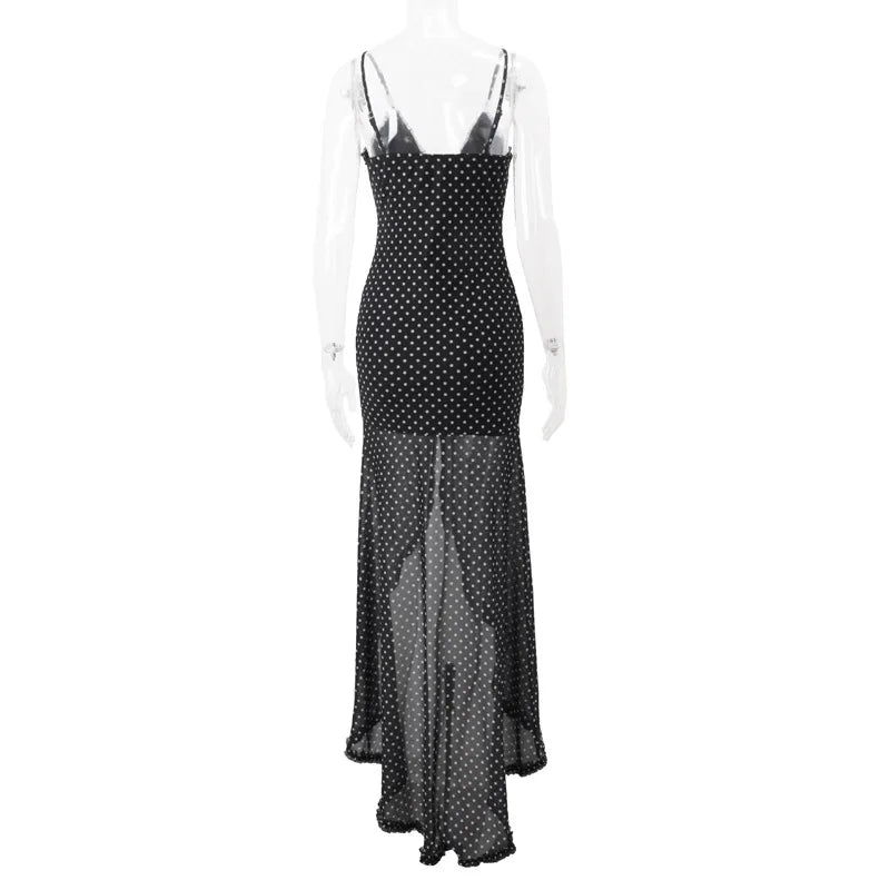 Women's Summer Boho Polka Dot Split Dress - V-Neck Backless Holiday Dress
