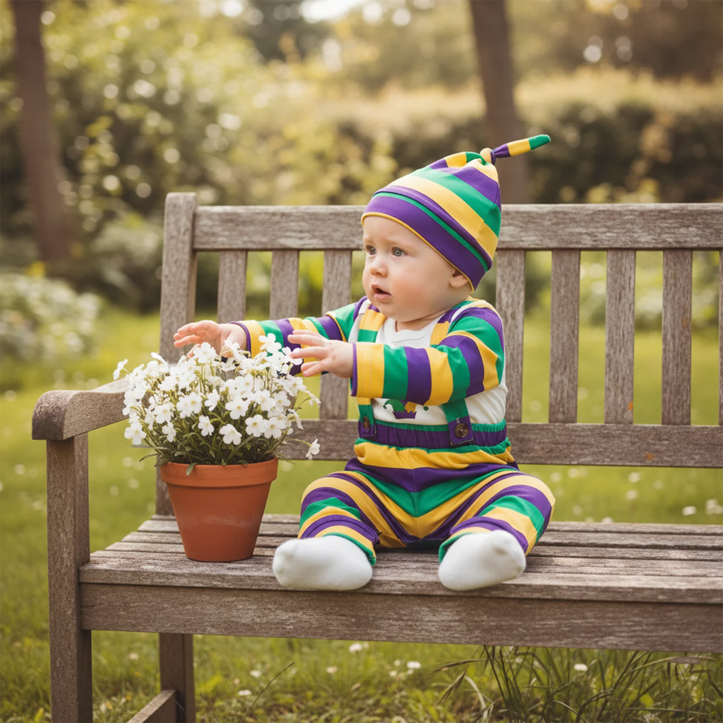 Newborn Baby Boys Outfit Set - Letter Print Striped Romper with Suspender Pants & Cap 0-12M