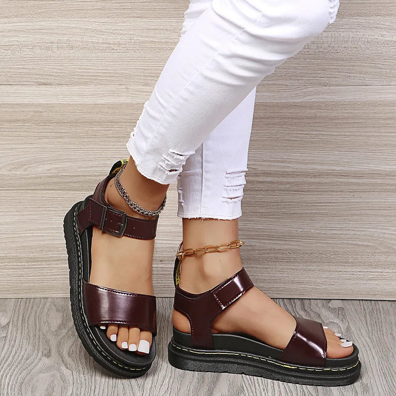 Women's Ankle Strap PU Thick-soled Soft Buckle Sandals