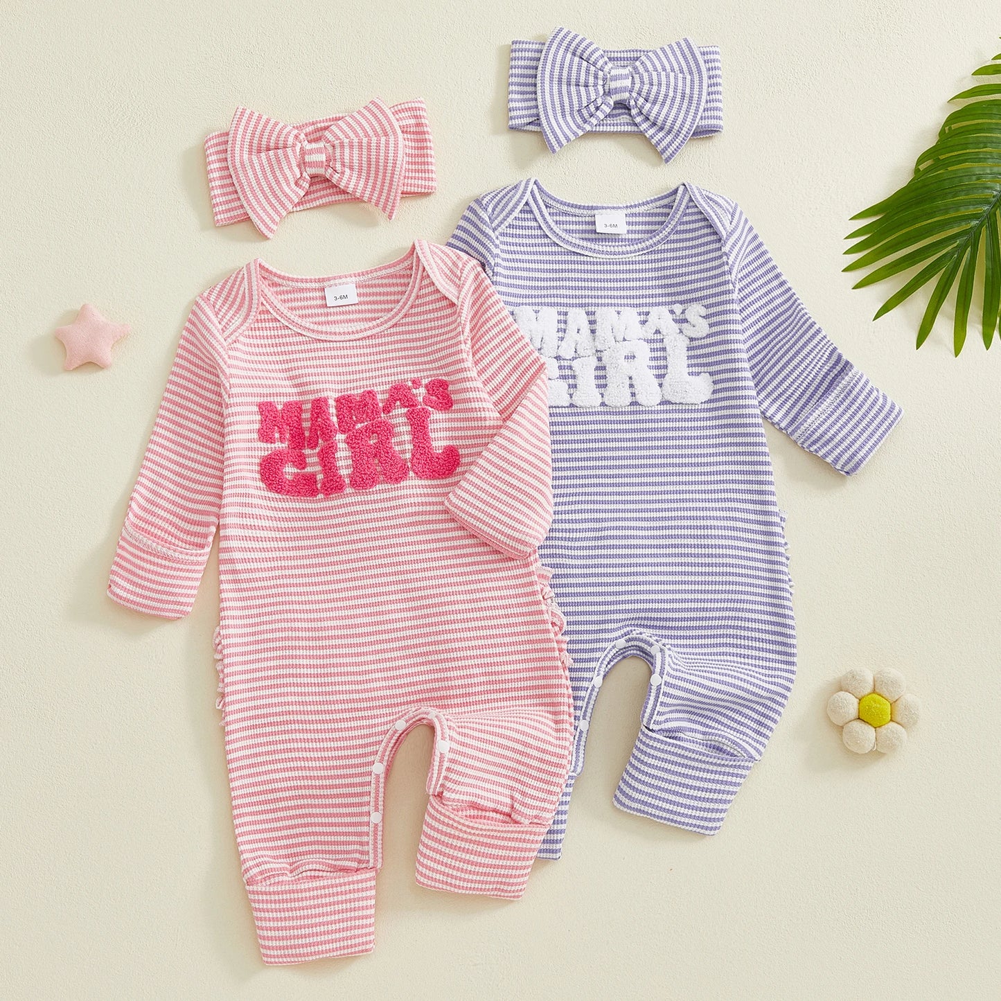 Baby 2-Piece Romper Outfit Set - Letter Embroidery Jumpsuit & Headband
