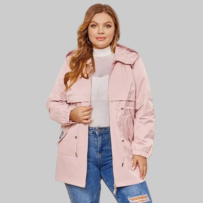 Women's Hooded Trench Coat - Plus Size Casual Windbreaker