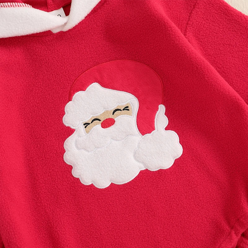 0-18M Baby Girls Boys Christmas Romper Santa Embroidery Long Sleeve Hooded Jumpsuits Newborn Playsuit