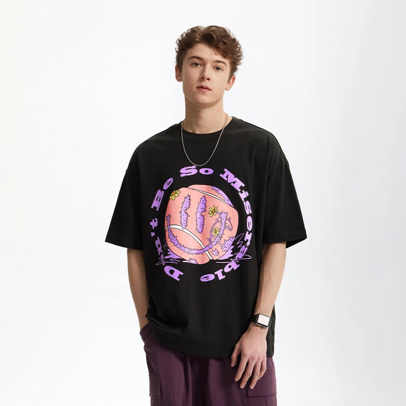 Men's Tennis Graphic Cotton T-Shirt American Vintage Tee Streetwear Loose Fit Crew Neck Short Sleeve