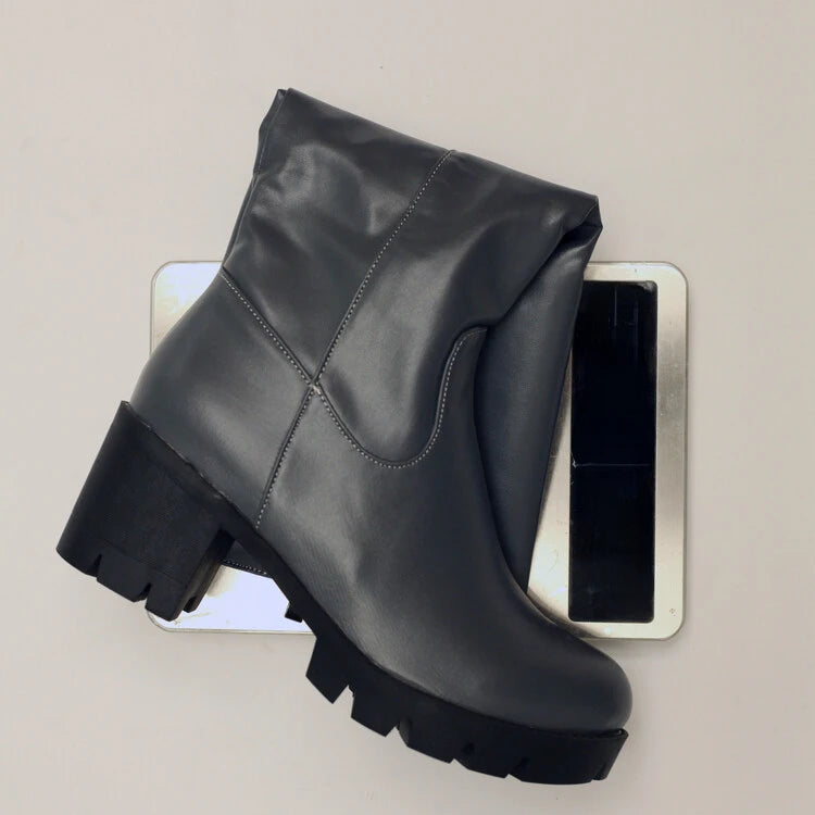 Faux Suede Ankle Boots - 5cm Flat Heel with Belt Buckle Detail