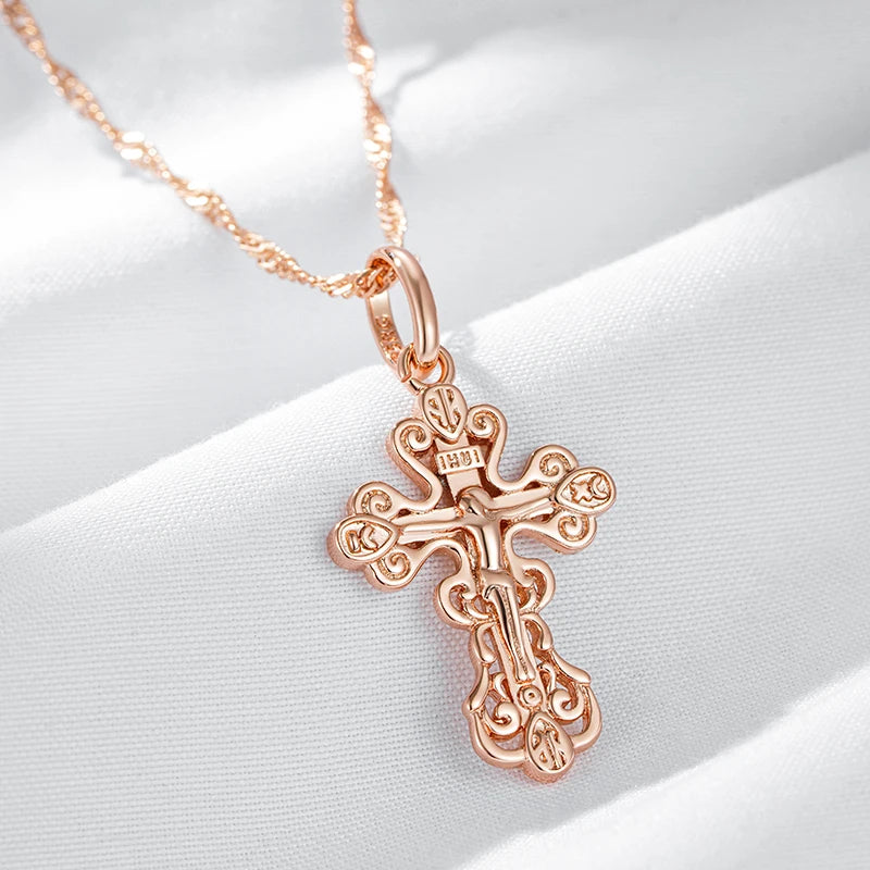 Women 585 Rose Gold Colour Cross Pendant Necklace