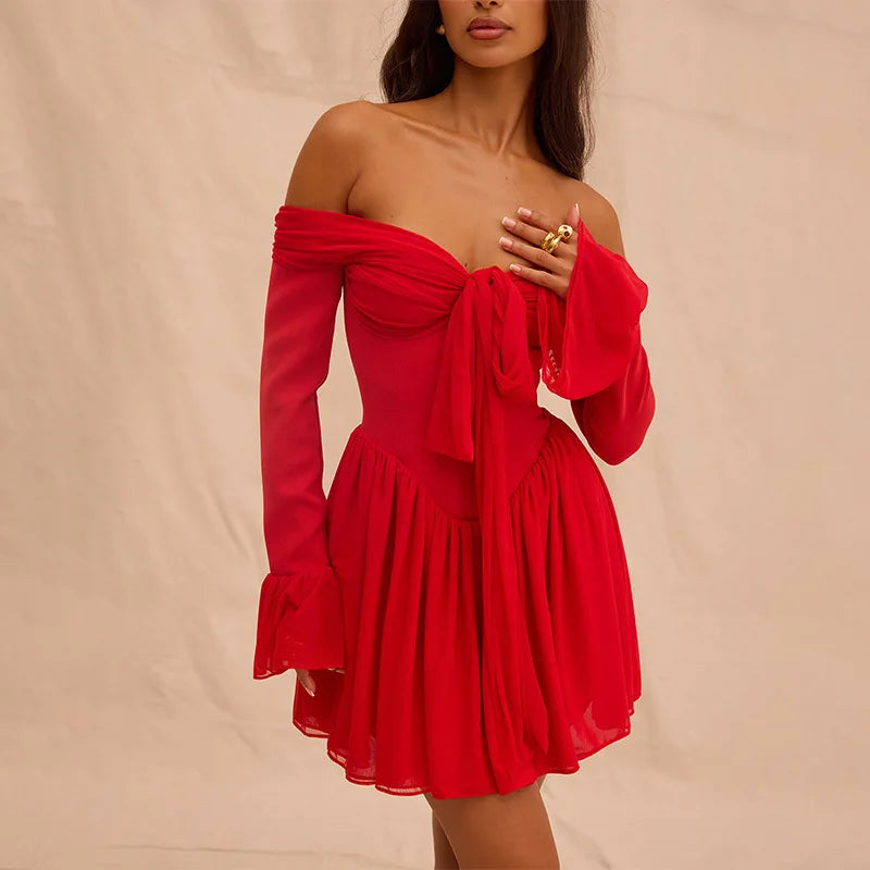 Women's Off The Shoulder A-Line Mini  Backless Dress