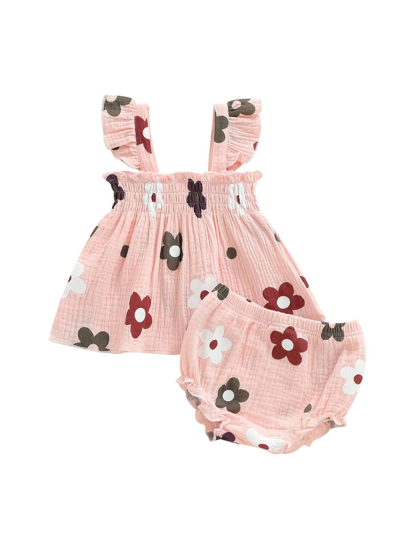Baby Girls Floral Outfit Set - Sleeveless Top & Bloomers Shorts (0-24M)