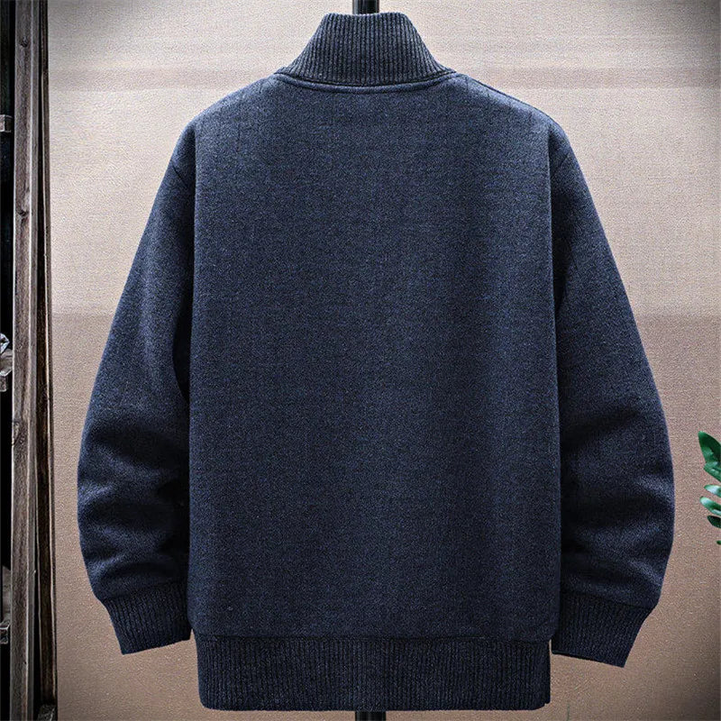 Stand Collar Fleece Knit Cardigan - Thick Sweater Jacket Outerwear