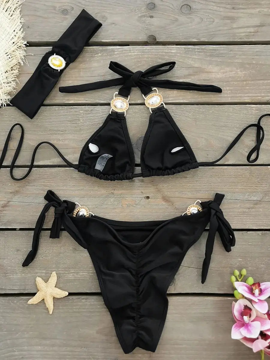 Women's Swimwear Thong Push Up Bikini High Waist Set