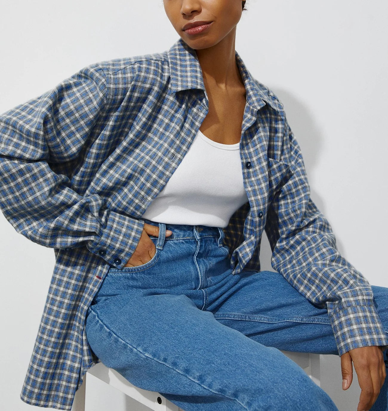 Women's Retro Plaid Turn Down Collar Shirt