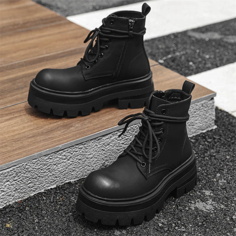 Men’s Platform Lace Up Plush Chunky High Top Ankle Boots
