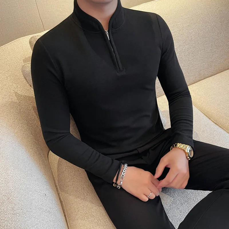 Men's Slim Fit Half-Zip Stand Collar T-Shirt