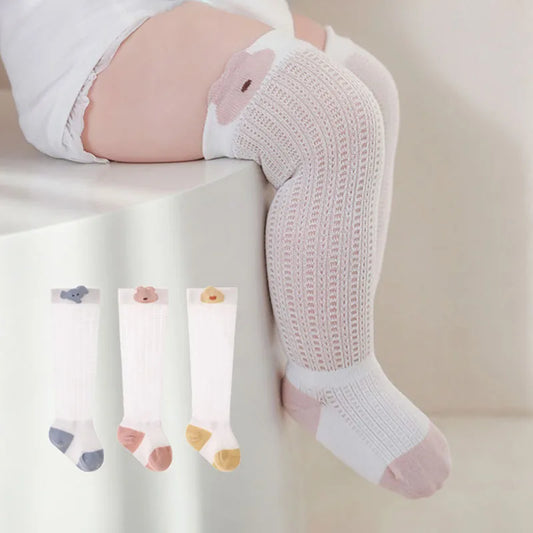 3 Pairs Lot Summer Baby Toddler Long Stockings Thin Style Cartoon Pattern Socks 0-3 Years Old