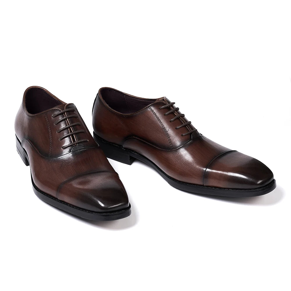 Men's Classic Lace-Up Oxfords Genuine Leather Cap Toe Wedding Party Formal Shoes