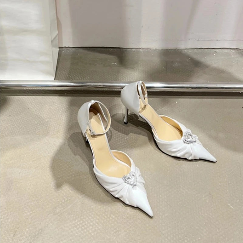 Women's Rhinestone Bowknot Satin Pointed Heel Sandals - Bridesmaid Party Shoes