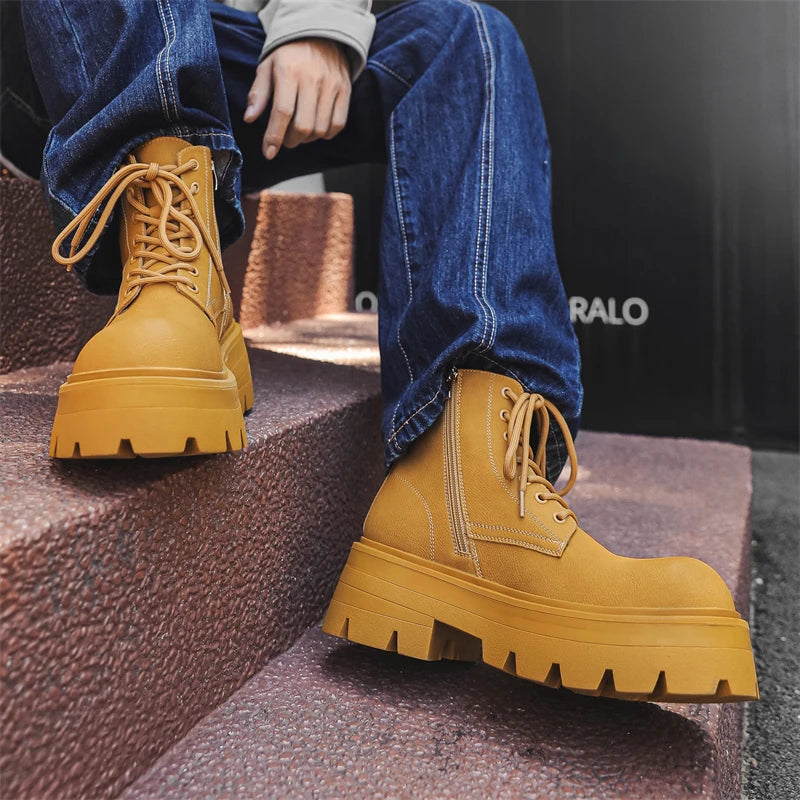 Men’s Platform Lace Up Plush Chunky High Top Ankle Boots