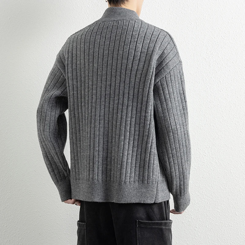 Men's V-Neck Knit Cardigan - Slim Fit Casual Sweater