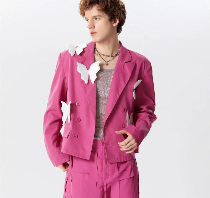 Men's Blazer Patchwork Lapel Long Sleeve Double Breasted Loose Jacket