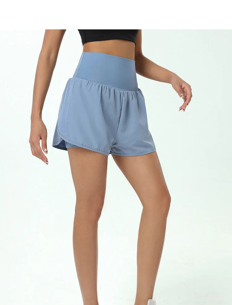 Women's High Waist 2 In 1 Running Breathable Quick Dry Pocket Fitness Gym Sportswear Shorts