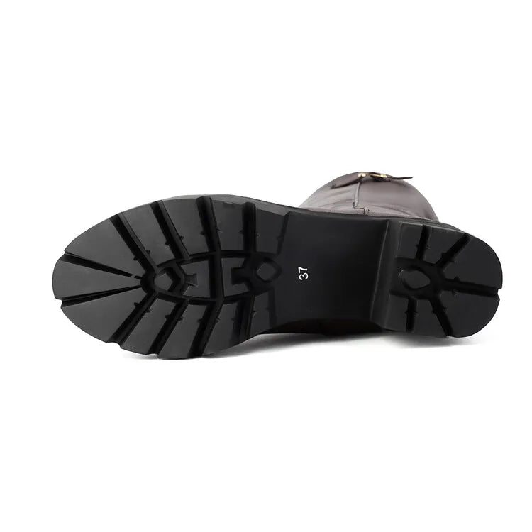 Faux Suede Ankle Boots - 5cm Flat Heel with Belt Buckle Detail