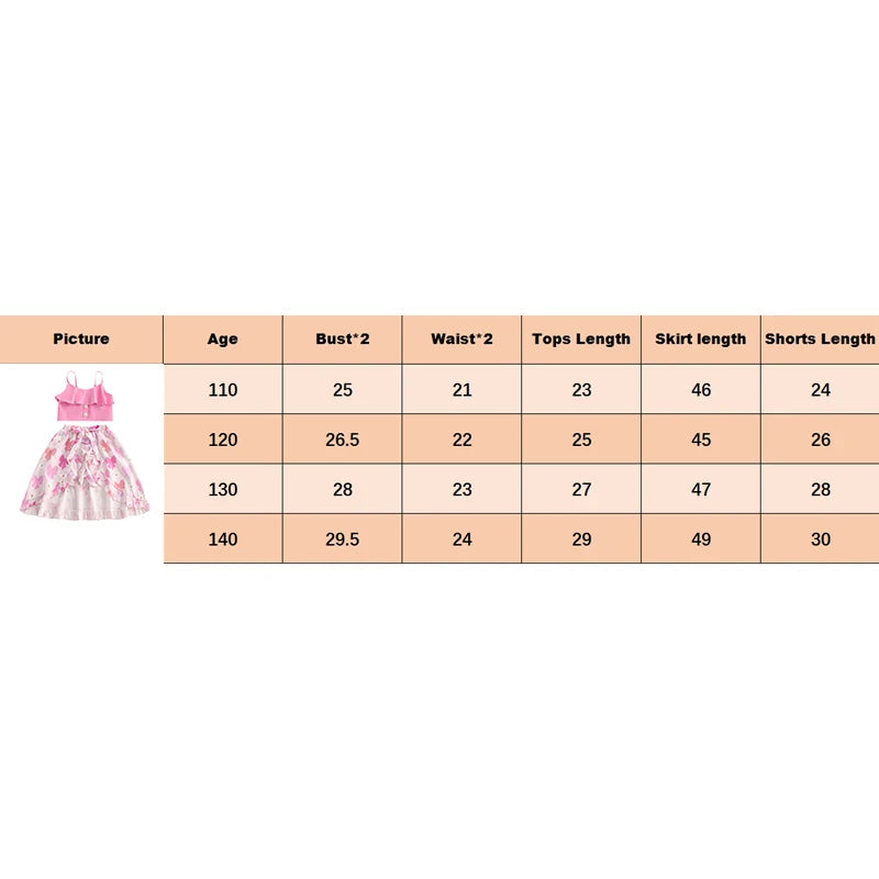 Girls' Floral Print Sleeveless Camisole & Bow Ruffle High-Low Skirt Set