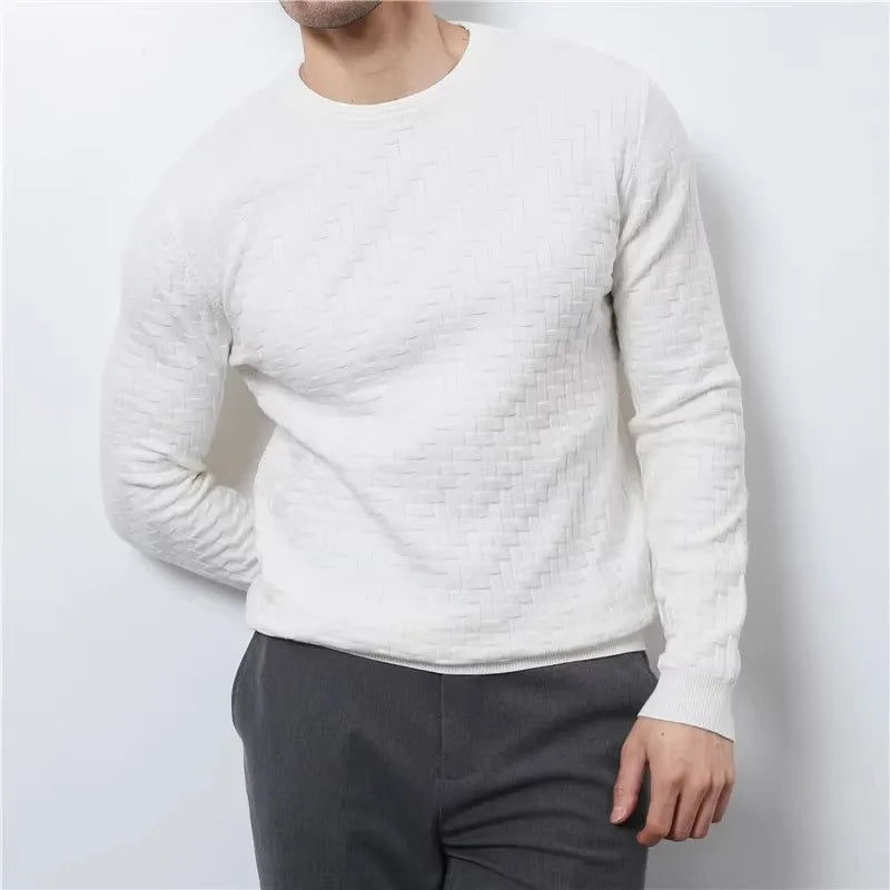 Men's Smart Casual Round Neck  Knitted Pullover Weaving Knit Sweater