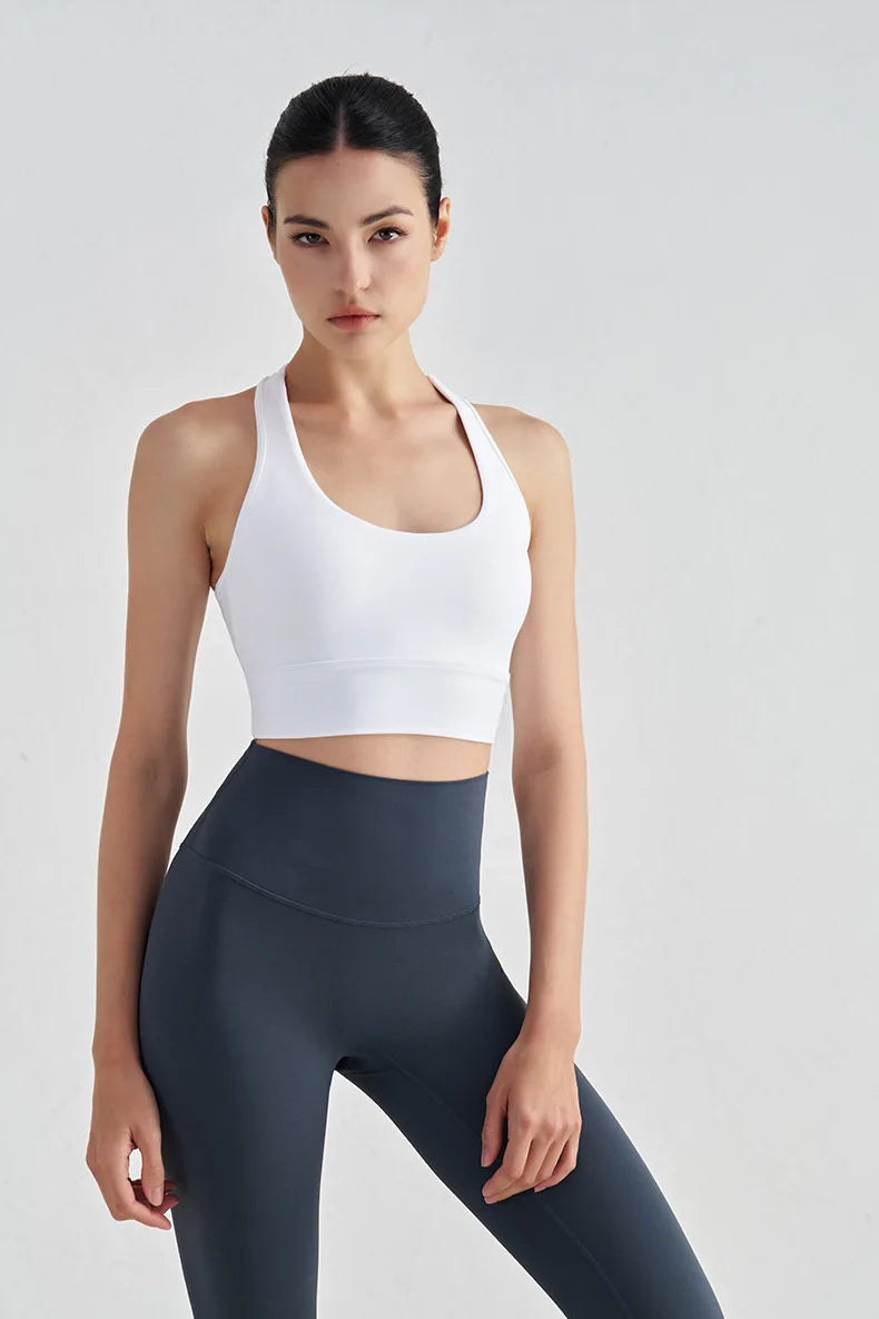 Backless Yoga Crop Top Bra - U Neck Sports Bra with Removable Padding