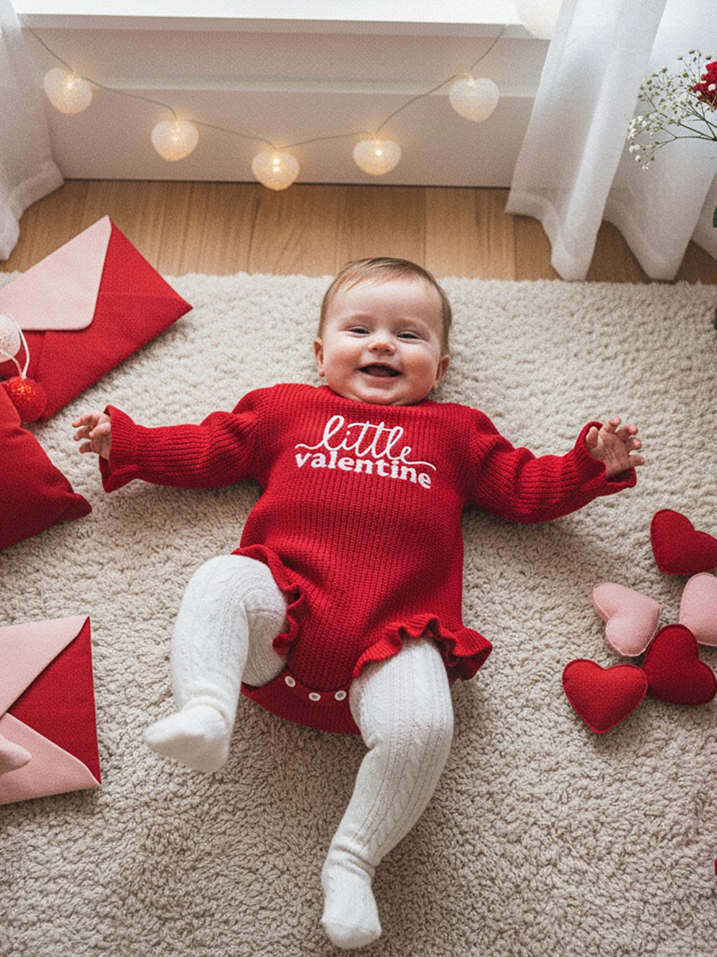 Baby Girls Boys Valentine's Day Sweater Romper - Letter Embroidery Long Sleeve Jumpsuit 0-18M