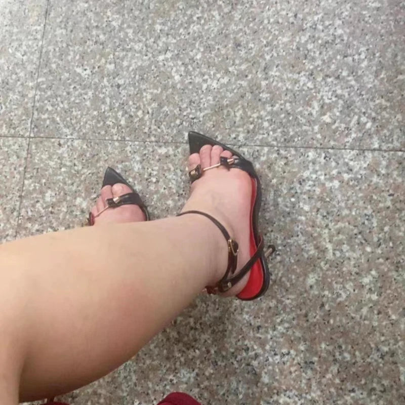 Women's Metal Strap High Heel Sandals - Pointed Open Toe Stilettos