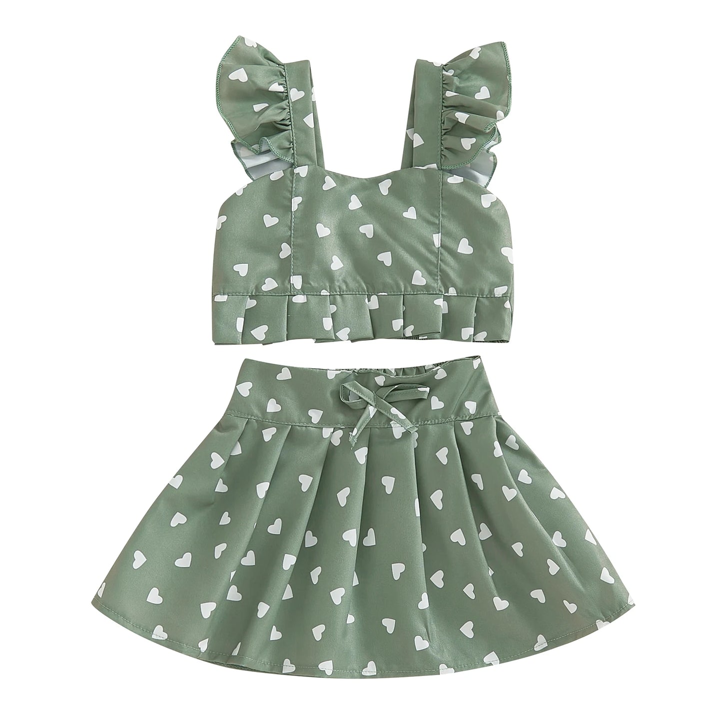 0-4Y  Kids Girl's Summer Clothes Set Fruit Print Flutter Sleeve Tank Top with Bow A Line Skirt