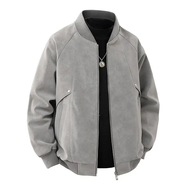 Men's Moto Biker PU Leather Jacket - Baseball Collar Casual Outerwear