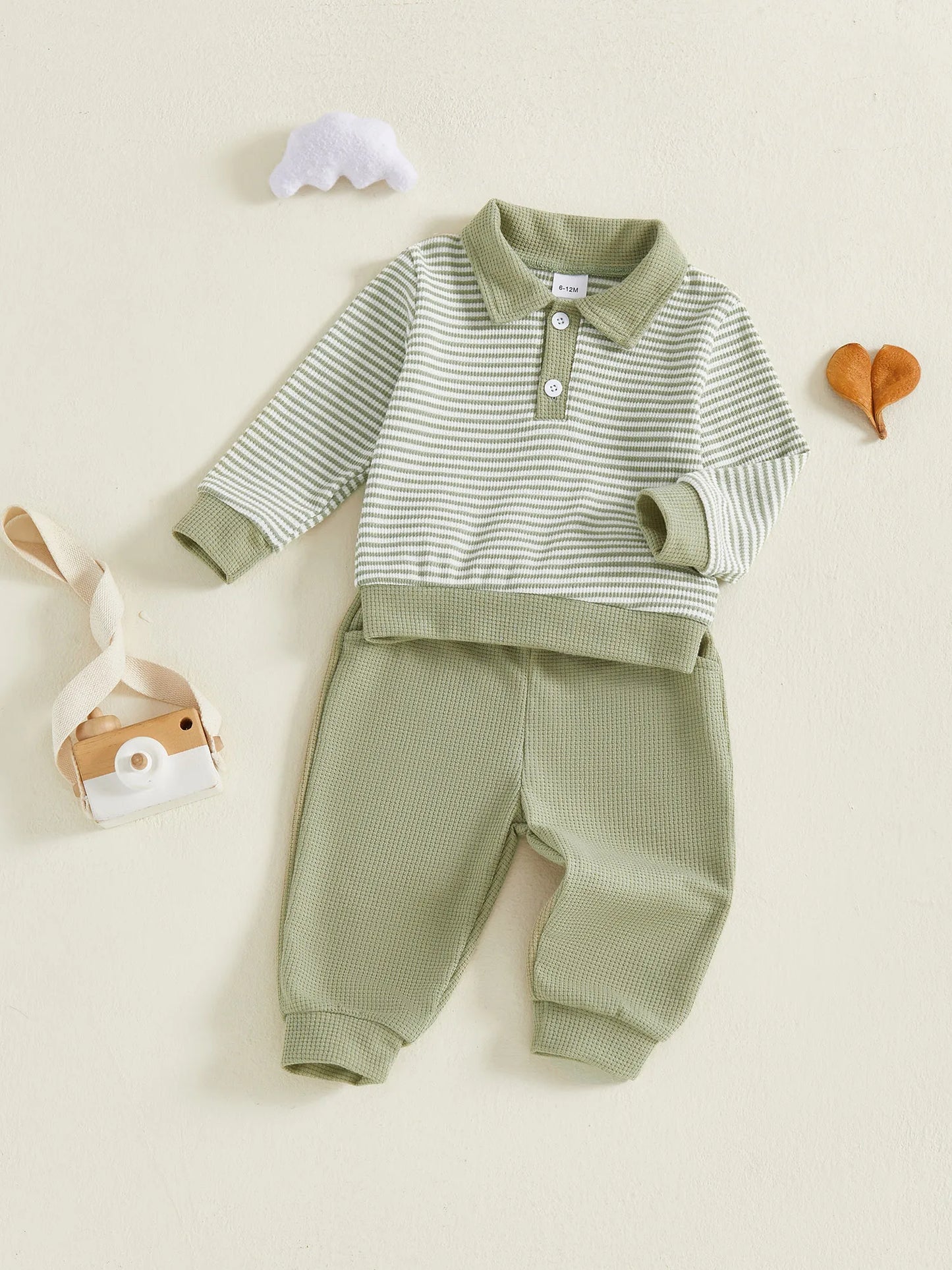 Baby Boys Striped Outfit Set - Long Sleeve Lapel Top with Pants (0-4Y)