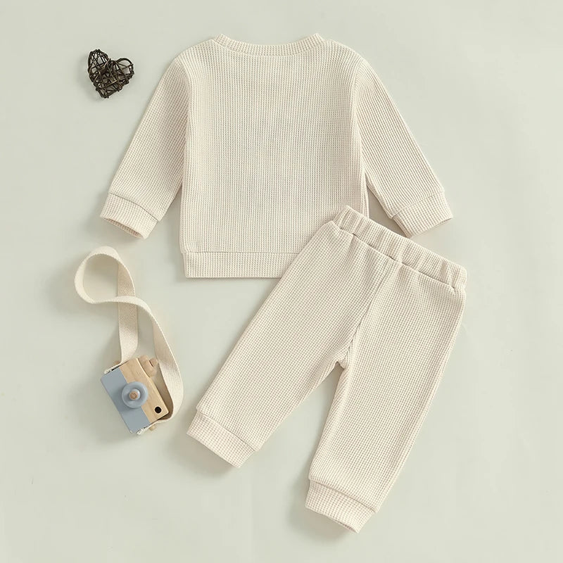 0-3Y Baby Boys Valentine's Day Clothes Sets Letter Embroidery Ribbed Long Sleeve Sweatshirts Drawstring Pants