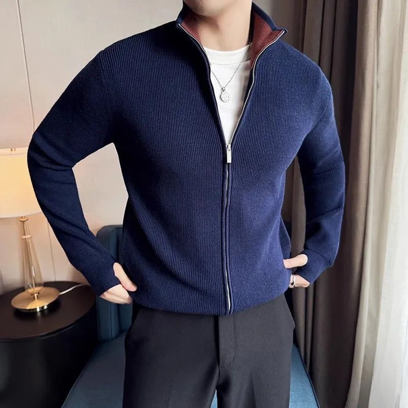Men's Autumn Winter Stand Collar Casual Knitted Cardigan