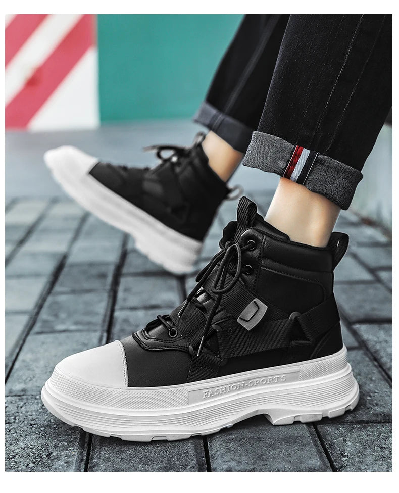 Men's High-Top Platform Sneakers - Casual Ankle Boots