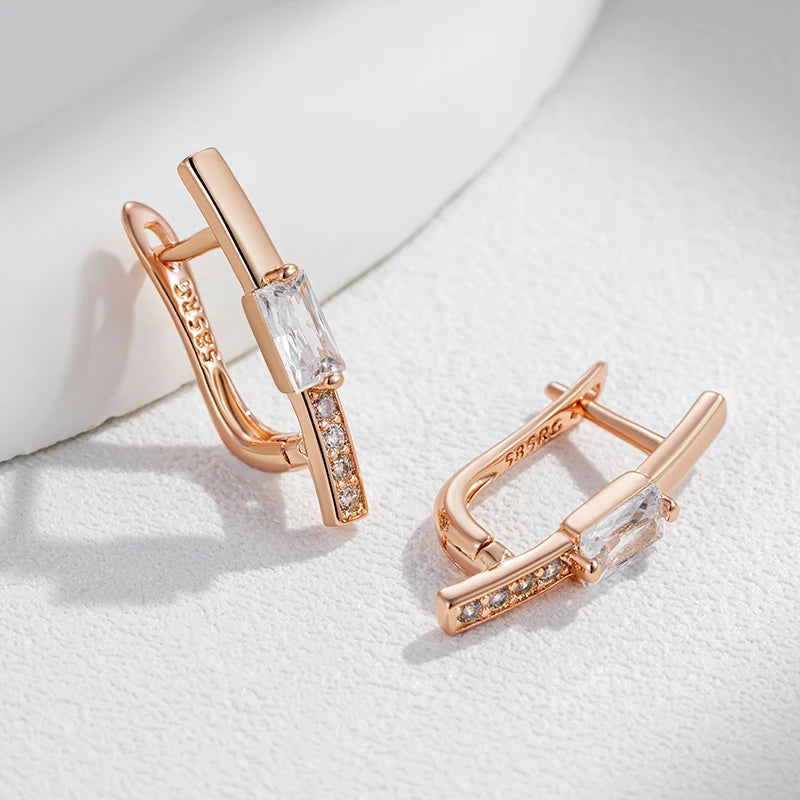 585 Rose Gold Colour Drop Earrings for Women  Square Natural Zircon