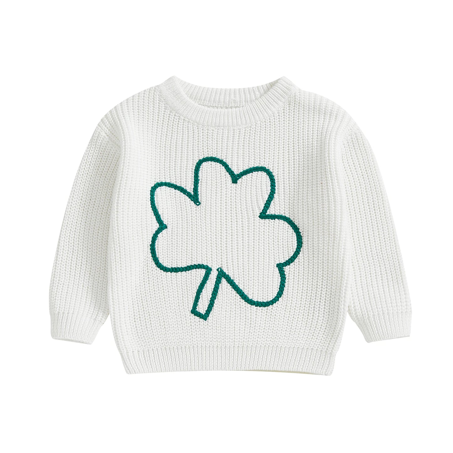 0-4Y  Kids Boys Girls Spring Sweater Clover Embroidery  Long Sleeve Crew Neck Pullover Knitwear