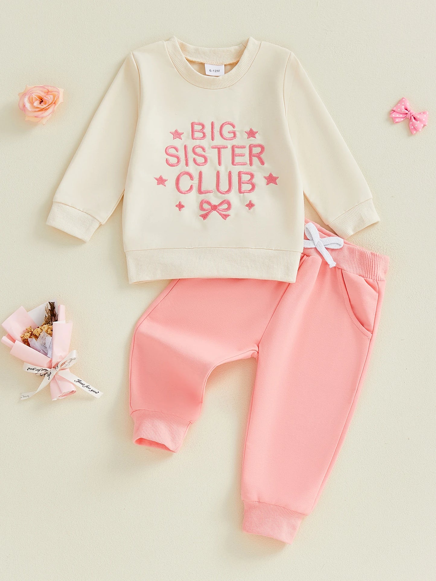 Toddler Baby Girls Fall Winter Outfit Set - Star Bow Embroidery Sweatshirt & Pants 0-3Y